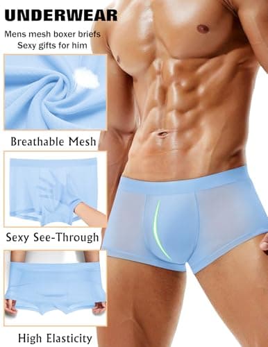 Avidlove Mens Underwear Trunk Breathable Mesh Boxer Briefs Sexy Lingerie Boxer Shorts for Men Blue M - Thumbnail 4