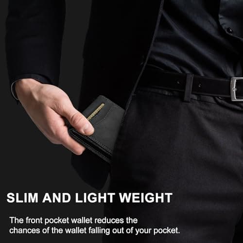 furid Leather Wallet Compatible with Airtag: Slim Air Tag Wallet for Men RFID Blocking, Bifold, Front Pocket, Minimalist Card Holder - Thumbnail 4