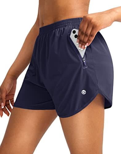 G Gradual Women's Running Shorts with Zipper Pockets Quick Dry Athletic Workout Gym 3" Short Shorts for Women with Comfy Liner (Navy Blue, Medium) - Image 1