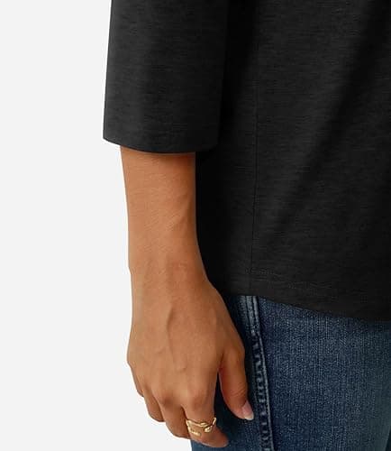 GKBK Womens Tops 3/4 Sleeve Shirts V Neck Casual Blouses Basic Loose Fit Pullover Tshirts Black L - Thumbnail 3