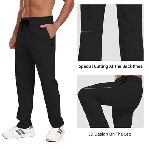 Mens Hiking Pants Waterproof Lightweight Quick Dry Sweatpants with 2 Zipper Pockets Elastic Waist UPF 50+ Cargo Casual Work Athletic Travel Outdoor Black L - Thumbnail 6