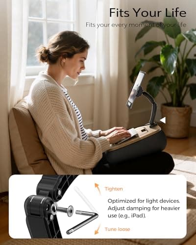 LULULOOK 2-in-1 Lap Desk & Kindle Pillow Stand, Laptop Desk Holder with Beanbag Cushion & Foldable Arm for 14" Laptop,iPad, Phone, 4.7-14.6" Tablet & Kindle Reading in Bed - Thumbnail 3