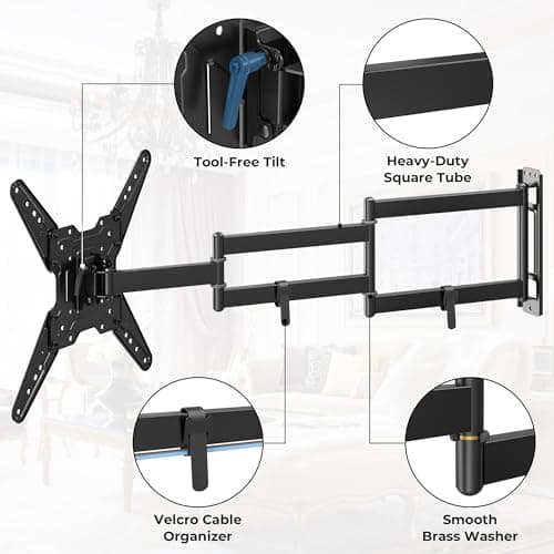 BONTEC TV Wall Mount for 26–65 Inch Flat and Curved Screens with 37.4 Inch Long Extension, Full Motion Swivel Design, Heavy Duty Bracket for Corner or Monitor Setup, Max VESA 400x400, Holds 77 lbs - Thumbnail 6