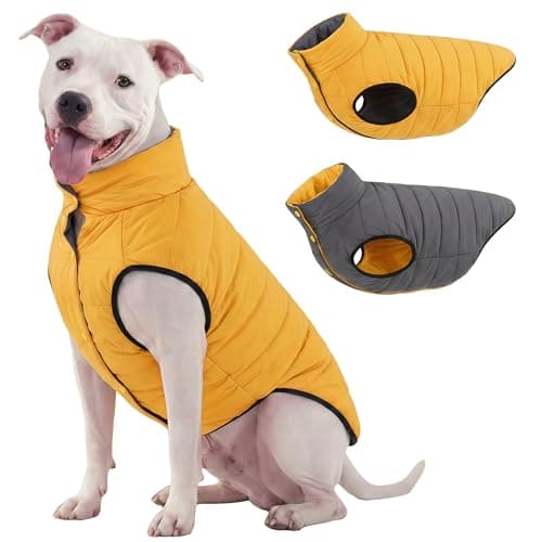 LovinPet Large Dog Puffer Coat, Reversible Down‑Insulated Winter Jacket, Water‑Resistant & Wind‑Resistant, Anti‑Static, Dual-Sided Orange & Grey for Cold Weather, 3XL