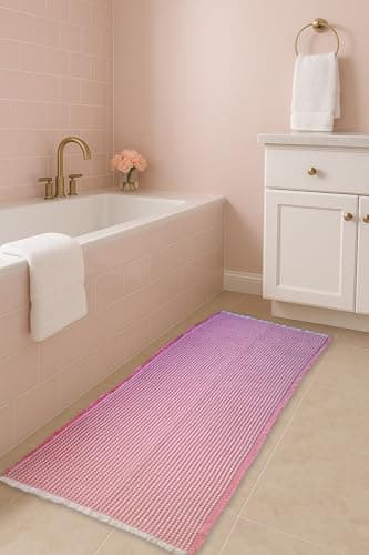 SHIMOH Upgraded Waffle Bath Mat – Ultra Soft, Super Absorbent & Non-Slip Rug with Tassels, Machine Washable, Rubber Backed for Bathroom, Hallway Runner, Kitchen and More (Pink, 2' X 6') - Thumbnail 3