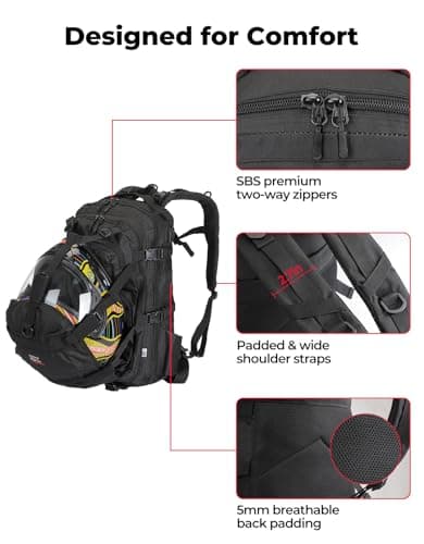 KEMIMOTO Motorcycle Helmet Backpack, 37L Large Capacity Helmet Bag with USB Charging Port, Riding Commuting Backpack for Men - Thumbnail 6