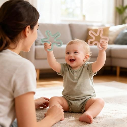 Fu Store 3 Pack Coral Flower Ring Teether Baby Teething Toys Silicone Teether Ring Toys for Babies 0-6 0-12 0-24 0-36 Months Easy to Grasp Clean Infant Teething Relief Soothing Sore Gums - Thumbnail 3