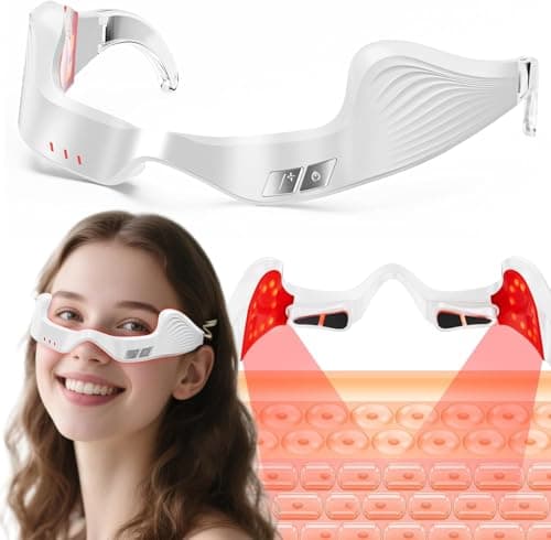 Under Eye Red Light Therapy Device, Red Light Therapy Glasses,Red 650 NM,Red Light Eye Mask for The Treatment of Eye Bags,Dark Circles,Puffiness periorbital for Treating Acne (White）