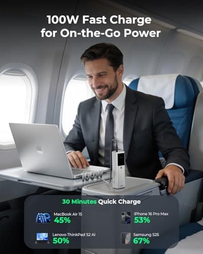TALIX 125W Power Bank, 12800mAh Portable Laptop Charger with 240W USB-C Cable and 3-Port, PD Fast Charging Battery Pack for Laptop/MacBook/iPhone 17/Moto/Samsung S26, TSA Approved - Thumbnail 2