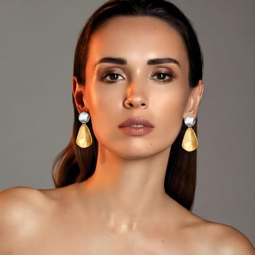 YUJIE Gold Plated Earrings for Women Geometric Chunky Dangle Earring Trendy Two-Tone statement Jewelry - Thumbnail 4