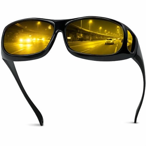 Chiccool Night Driving Glasses Fit Over for Men Women, Anti Glare Polarized Night Vision Driving Glasses, Wrap Around HD Yellow Lens Sunglasses - Image 1