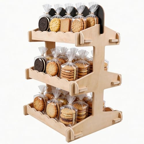 Idcymoul Cupcake Stand Cookie Display, 3 Tier Wooden Dessert Display Stand for Cookies, Tiered Countertop Display Rack for Party, Bakery, Vendors, Farmers Market, Snack Organizer