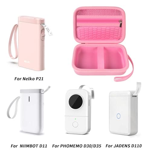 Comecase Case Compatible with Nelko P21/ for Phomemo D30 D35 Label Maker Machine, for JADENS D11/ for SUPVAN Mini Labeler Sticker, Labler Maker Storage for Tape&Accessories - Pink - Thumbnail 2