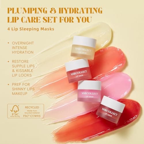 ANRCOLLECT Lip Mask Overnight Set, 4Pcs Lip Care Hydration Treatment Exfoliator Mask Kit, Revives & Nourishes Gift Set for All Day Moisturizing with Collagen & Shea Butter - Thumbnail 3