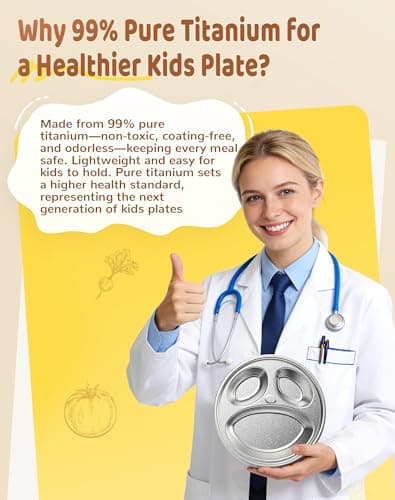 Titanium Kids Plates, Beyond Food-Grade Toddler Plates Naturally Hygienic Baby Plates Balanced Nutrition Smart Divided Portion Control Plate Non - Toxic Panda Shape Dishwasher Safe - Thumbnail 3