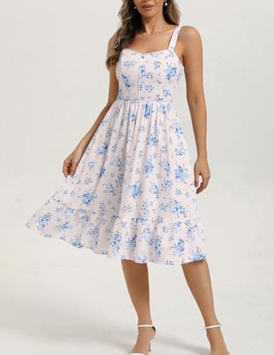 Belle Poque Floral Dress for Women Summer Wedding Guest Dresses 2026 Tea Party Dress Flowy Sundress with Pockets (Blue,M) - Thumbnail 5