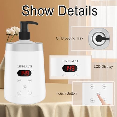 LINBEAUTI Massage Oil Warmer Bottle Professional Lotion Heater for SPA, Automatic Heated Lotion Cream for Salon, Barber Shops, Home, with Two Oil Bottle Dispenser - Thumbnail 6