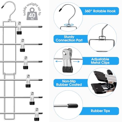 3 Pack Closet Organizers and Storage,6 Tiers Skirt Pants Hangers with Clips Space Saving for Home Organization and Storage,College Dorm Room Essentials for Girls Guys,Wardrobe Clothes Organizer - Thumbnail 6