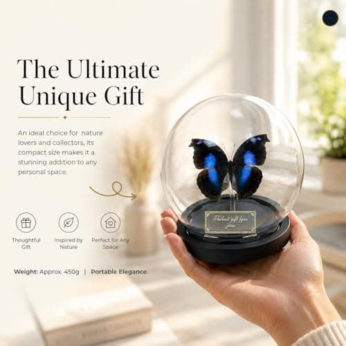 Wugakio Glass Taxidermy Butterfly Specimen Shadow Box, Butterfly Gifts for Women Girls with Glass Cover, Butterfly Decor for Bedroom Office Living Room Desk (Napeocles jucunda) - Thumbnail 3