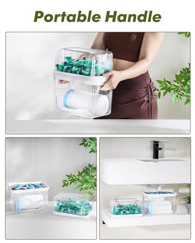 iCASA Trash Bag and Dishwasher Pod Dispenser - 3 in 1 Clear Storage Bins Holder for 13/30/33 Gallon Garbage Bags, Laundry Detergent Pods & Tabs, Under Sink Organizer for Kitchen and Laundry Room - Thumbnail 6