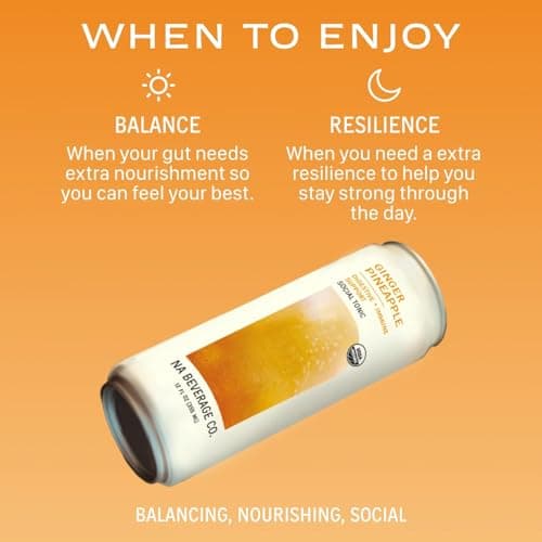 NA Beverage Social Tonic, Non-Alcoholic Functional Mocktails with 2000mg Prebiotic Fiber, Mushrooms & L-Theanine, Ginger Pineapple, 12oz Cans (12 Pack) - Thumbnail 5