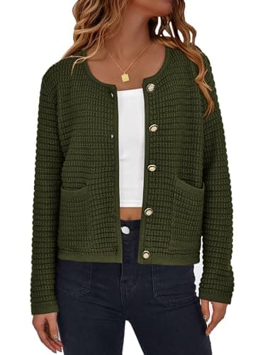 PRETTYGARDEN Women Knit Cardigan Sweaters Fall Fashion Long Sleeve Open Front Button Down Trendy Casual Jacket Winter Clothes (Army Green,X-Large) - Image 1