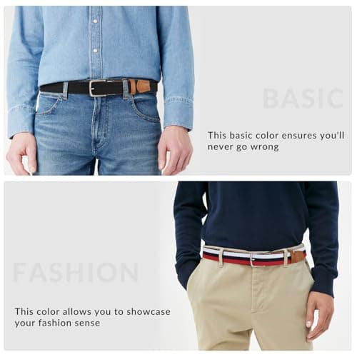 SANSTHS Reversible Braided Belt for Men and Women, Elastic Stretch Woven Golf Belts for Men, Casual Jeans Sports Work 1 3/8" - Thumbnail 4