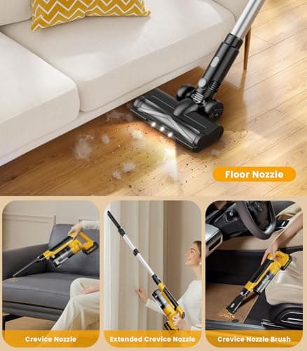 qimedo V1 Cordless Vacuum with Extra 8000mAh Battery, 700W Brushless Vacuum Cleaners for Home, 6 in 1 Electric Stick Vacuum withwith Hepa Filter, Best Cordless Vacuum for Pet Hair/Hardwood Floor - Thumbnail 5