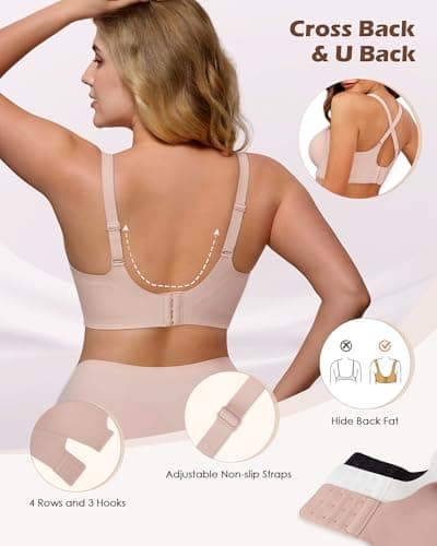 As Fairy No Underwire Bras Seamless Wireless Full Coverage Comfort Bralette Supportive Push Up Everyday Bras Pink 36DDD - Thumbnail 4