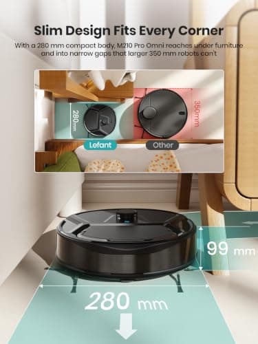Lefant Robot Vacuum and Mop, 20000Pa Strong Suction, Self-Cleaning Roller Mop with Auto Drying, LiDAR Navigation & Obstacle Avoidance, Tangle-Free Pet Hair, Slim, 800ml Dustbin, 5G WiFi, M210 Pro OMNI - Thumbnail 5