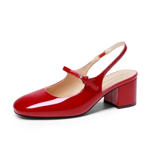 DREAM PAIRS Women's Mary Jane Low Chunky Heels Slingback Closed Square Toe Dress Shoes Wedding Party Work Office Pumps Shoes,Size 9,Red,SDPU26005W - Image 1