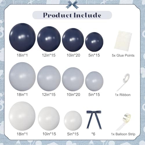 Navy Blue White Balloons Arch Kit, Blue Jean and White Balloons Arch Garland with Bows for Blueberry Denim Coquette Birthday Baby Shower Wedding Gender Reveal Decorations - Thumbnail 6