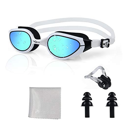 PHELRENA Swim Goggles, Anti Fog,No Leaking,UV Protection,Shatter-Proof, Clear Wide Vision Triathlon Swim Goggles