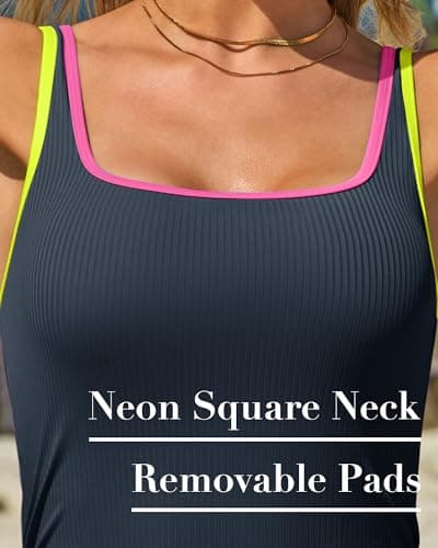 Charmo Womens Bathing Suits Tummy Control One Piece Swimsuit 2026 Sporty Slimming Swim Suits Push Up Swimwear Navy X-Large - Thumbnail 4