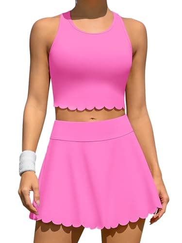 ATTRACO Hot Pink Tennis Outfits Scalloped Golf Dress Tennis Skirt Set for Women with Pockets M - Image 1
