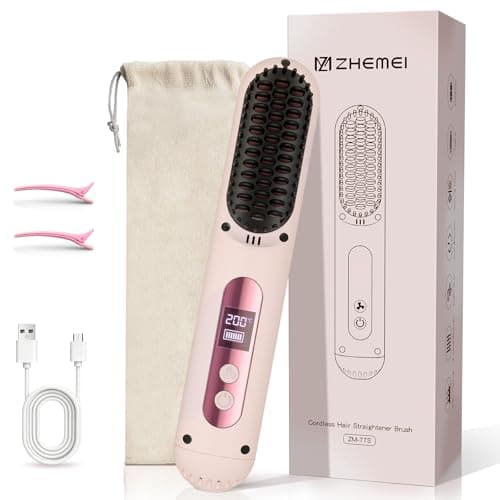 ZM ZHEMEI Cordless Hair Straightener Brush, Portable Hair Straightener with Cooling Mode, Negative Ions for Frizz-Free Shine & LED Display, USB-C Charging & Fast Heating, Gift for Women - Image 1