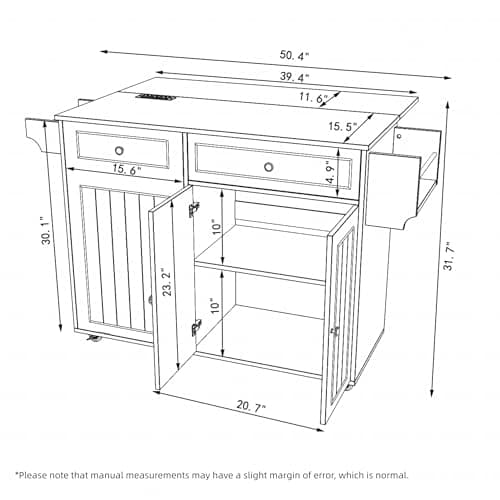 MEETFAV Kitchen Island with Trash Can Storage & Power Outlet, Rolling Kitchen Cart with Drop Leaf, Mobile Wood Island Table with Tilt-Out Trash Cabinet, Spice Rack & Storage Drawer for Small Space - Thumbnail 3