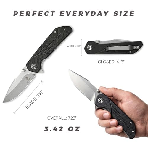 CIVIREVIC EDC Folding Pocket Knife, 3.15" Stonewashed Stainless Steel Blade, G10 Handle, Lightweight Everyday Carry Utility Knife for Work, Outdoor and Daily Use - Thumbnail 6
