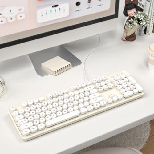 Atelus USB Wired Computer Keyboard - Retro Typewriter Keyboard - Full Size Keyboard with Number Pad for PC Laptop Desktop Windows (Creamy White) - Thumbnail 6