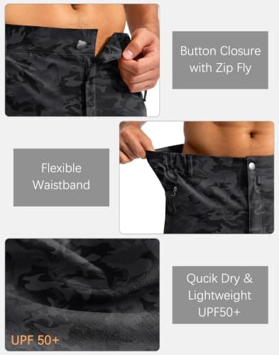 Pudolla Men's Hiking Cargo Shorts 9" Lightweight Outdoor Work Shorts for Men Travel Golf Camping Casual with 5 Zipper Pockets(Black Camo Medium) - Thumbnail 6