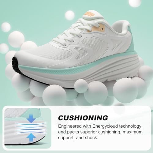 ALEADER Womens Running Shoes, Womens White Sneakers, Tennis Walking Shoes, Nurse Shoes White/Aqua Size 10 - Thumbnail 3
