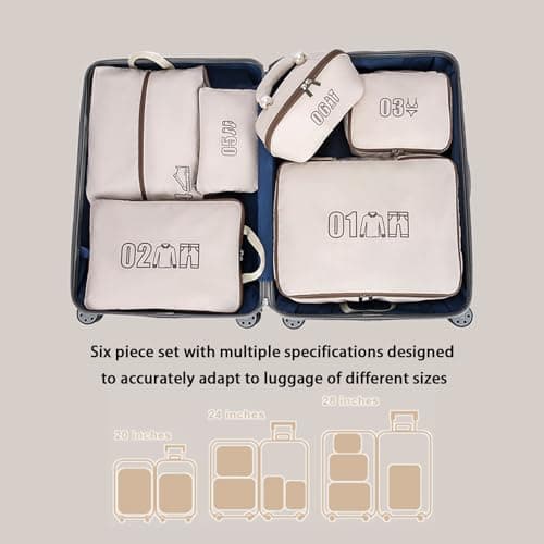 6 Set Compression Packing Cubes for Travel, Gifts for Women Mom, Anti-Tearing Suitcase Organizer for Luggage with Shoe & Hanging Toiletry Bag, Vacation Essentials & Accessories for Cruise Ship, Khaki - Thumbnail 3