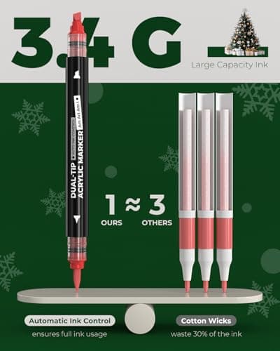 JusArt 36 Colors Automatic Ink Control Acrylic Paint Markers, Dual Tip with Broad Tip and Brush Tip Pens for Ceramic, Wood, Canvas, Glass, Stone, Fabric, Rock Painting, DIY Crafts Art Supplies Kit - Thumbnail 6