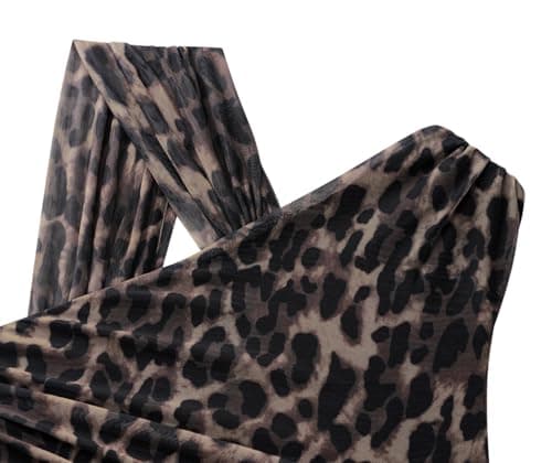 REORIA Womens Sexy Asymmetrical Leopard Print Mesh Ruched Going Out Bodysuits Tank Tops Brown Leopard Pattern Large - Thumbnail 6