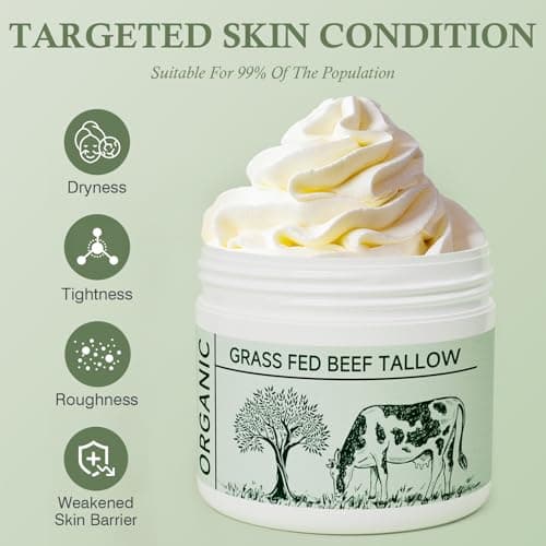 Beef Tallow, Tallow Face Moisturizer, Beef Tallow for Skin, Unscented 100% Organic Beef Tallow Blam Grass Fed Finished Whipped Tallow Face Cream Moisturizer Body Lotion Skin Care for Sensitive Skin - Thumbnail 4