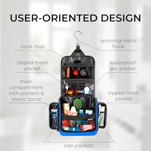 Travel Toiletry Bag for Men and Women - (10.6”x10.6”x3.2”) Large Hanging Toiletry Organizer - Waterproof Hygiene Bag with Metal XXL Swivel Hook, with Sturdy Zippers and 19 Compartments for Toiletries - Thumbnail 3