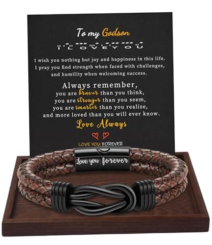 Btysun Gifts for Godson, Graduation Gifts for Men Mens Bracelet Leather Cuff I Love You Gift for Him Easter Gift Birthday Anniversary Christmas Jewelry - Image 1