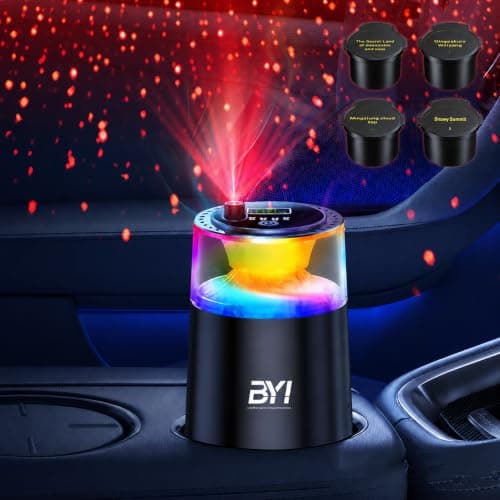 Smart Car Air Freshener with RGB Ambient Light, Galaxy Cloud Mist, Auto On/Off, Built-in Battery, Car Aroma Diffuser, Home, Office (4 Essential Oil Box), Long-Lasting Scent