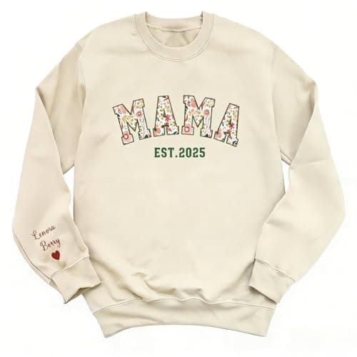 Tupetcs Custom Print Applique Floral Mama Sweatshirt & Hoodie, Personalized Gifts for Mom Wife Grandma Daughter Friends Sister - Image 1