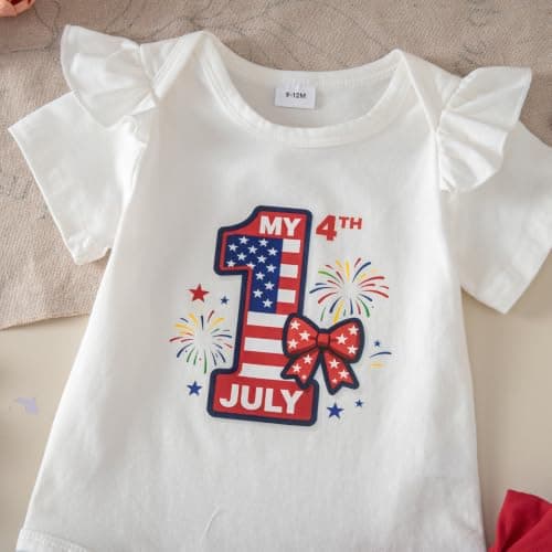 JiAmy Baby Girls My 1st Independence Day Outfit Newborn 4 Piece Romper Skirt Headband Legging Socks Set 3-6M - Thumbnail 2